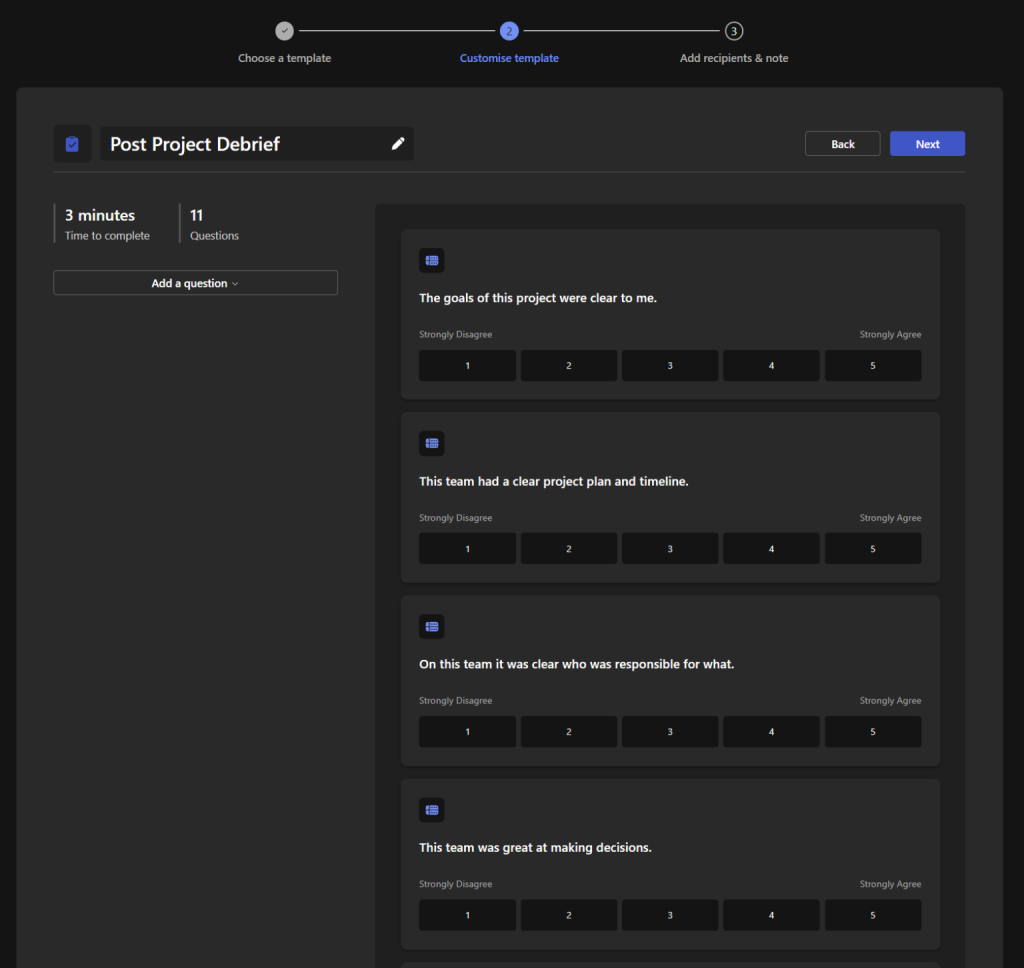 Pulse survey templates where you can customise and set project goals for the survey you want to create